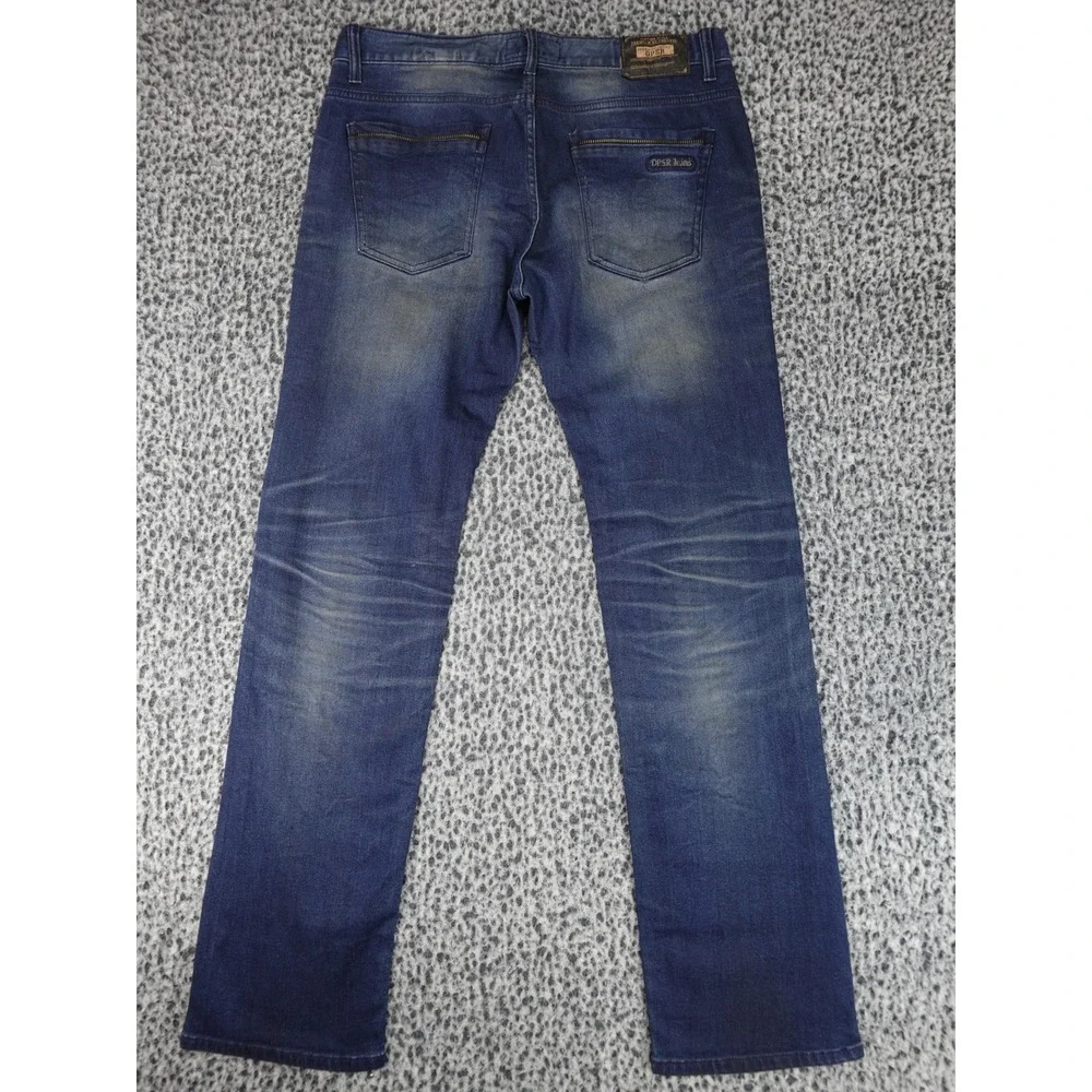 DPSR Jeans Mens XL Blue Straight Leg Faded Whiskered Zipper Back Pockets